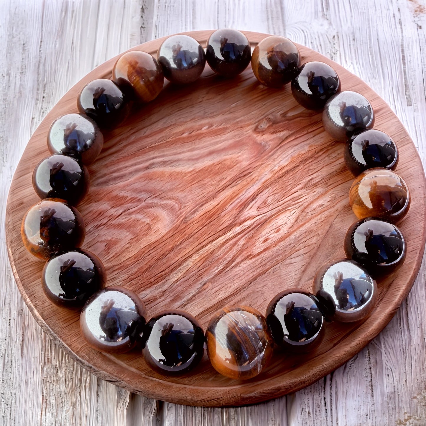 Natural  HEMATITE OBSIDIAN TIGER EYE Stone Bracelet 10mm 1Pcs