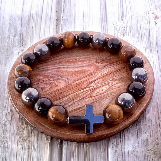 Natural  HEMATITE OBSIDIAN TIGER EYE Stone Bracelet 10mm 1Pcs