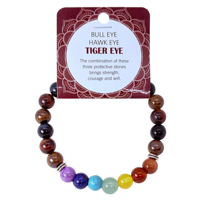 Natural Bull Eye, Hawk Eye & Tiger Eye Stone Bracelet 8mm