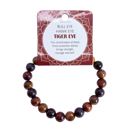 Natural Bull Eye, Hawk Eye & Tiger Eye Stone Bracelet 8mm