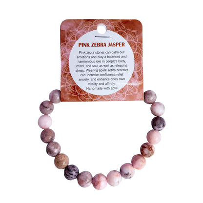 Natural Pink Zebra Jasper Stone Bracelet 8mm