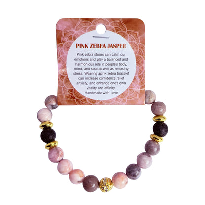 Natural Pink Zebra Jasper Stone Bracelet 8mm
