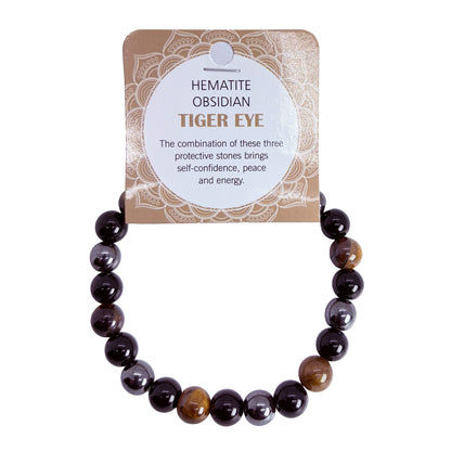 Natural Hematite, Obsidian & Tiger Eye Stone Bracelet 8mm