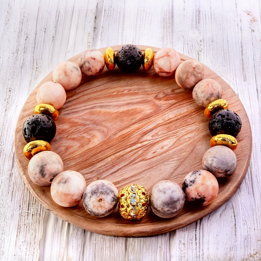 Natural PINK ZEBRA JASPER Stone Bracelet 10mm 1Pcs