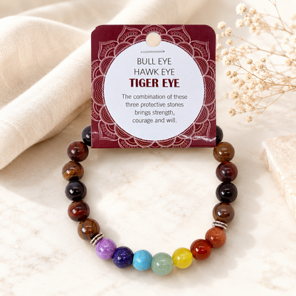 Natural Bull Eye, Hawk Eye & Tiger Eye Stone Bracelet 8mm