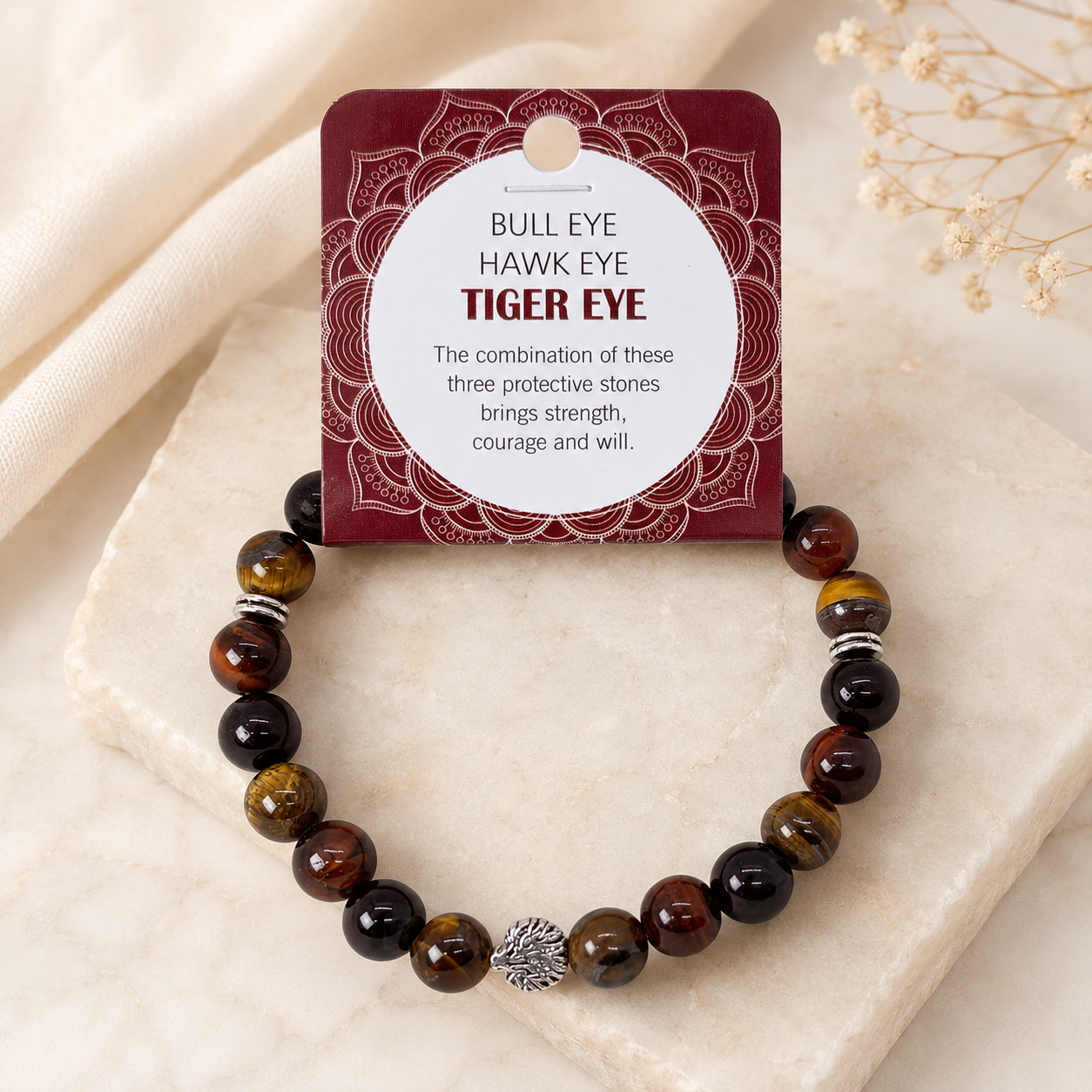 Natural Bull Eye, Hawk Eye & Tiger Eye Stone Bracelet 8mm