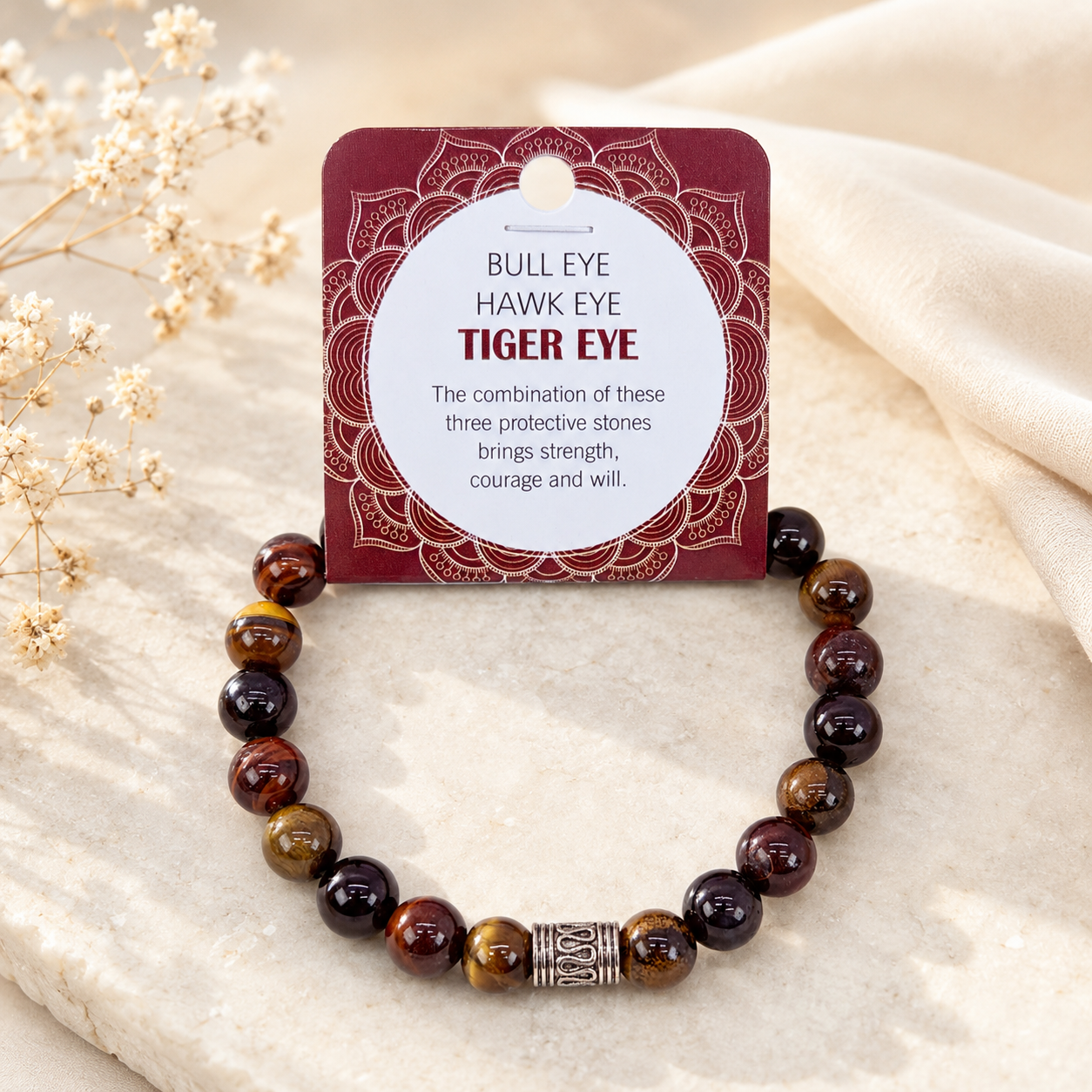 Natural Bull Eye, Hawk Eye & Tiger Eye Stone Bracelet 8mm