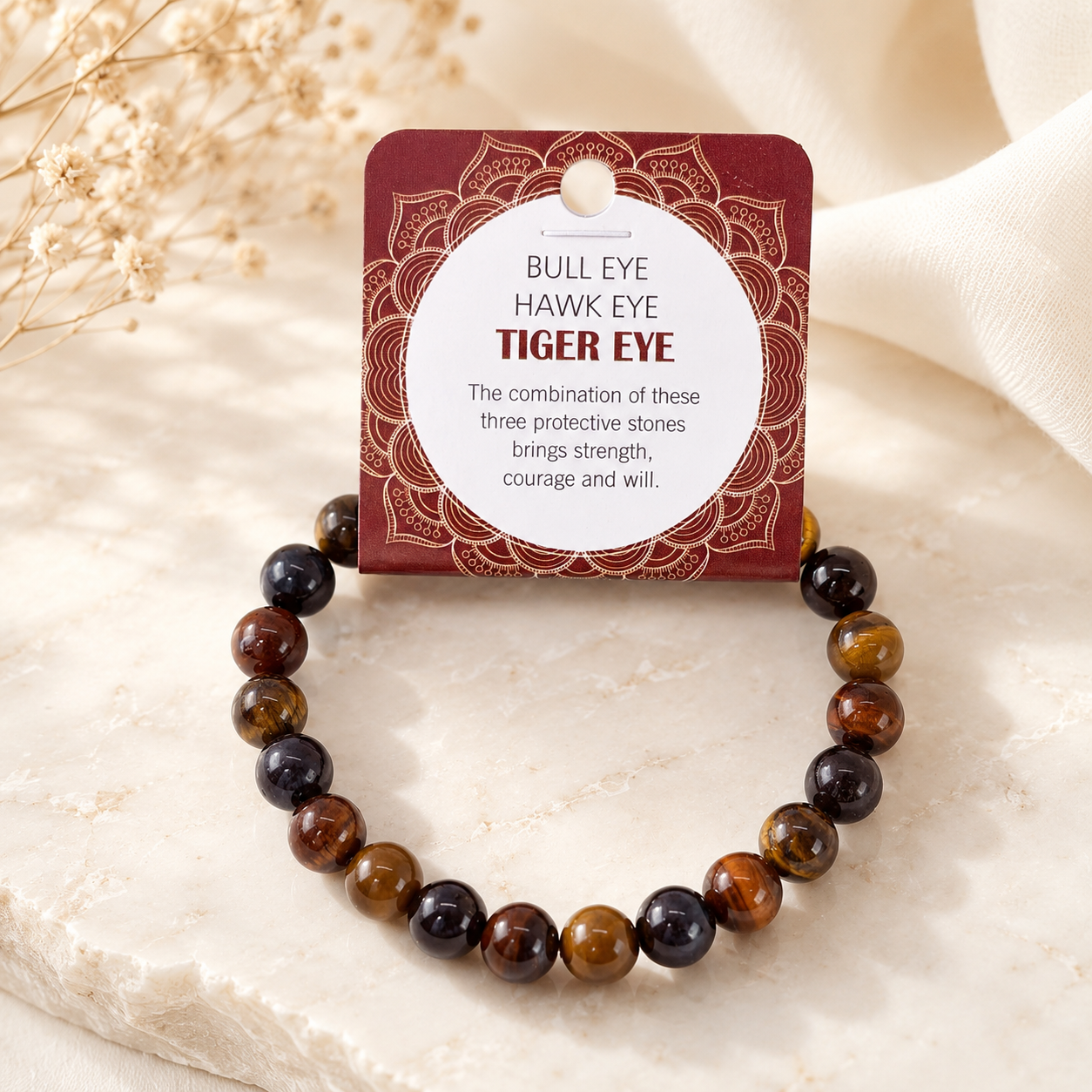 Natural Bull Eye, Hawk Eye & Tiger Eye Stone Bracelet 8mm