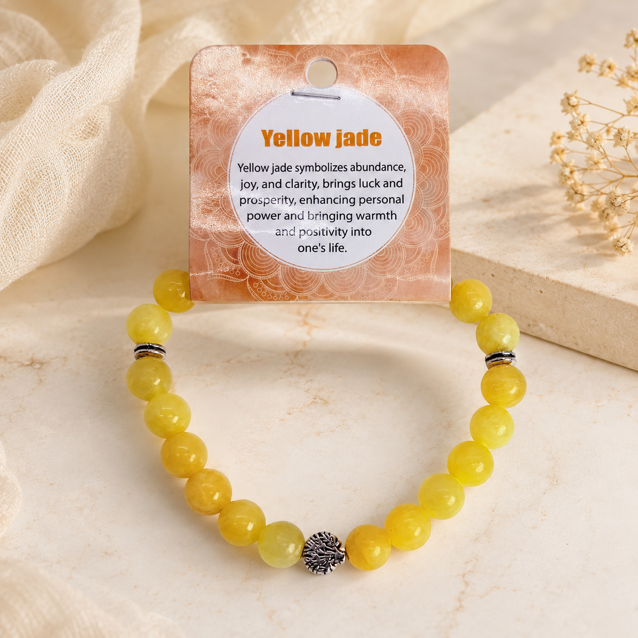Natural Yellow Jade Stone Bracelet 8mm