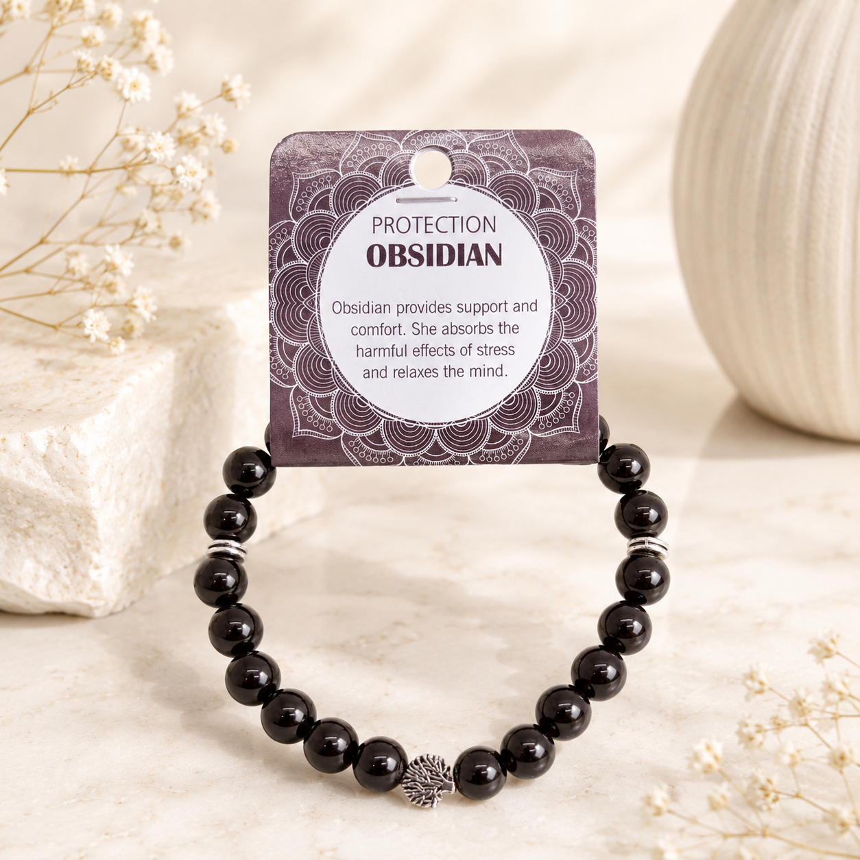Natural Obsidian Stone Bracelet 8mm