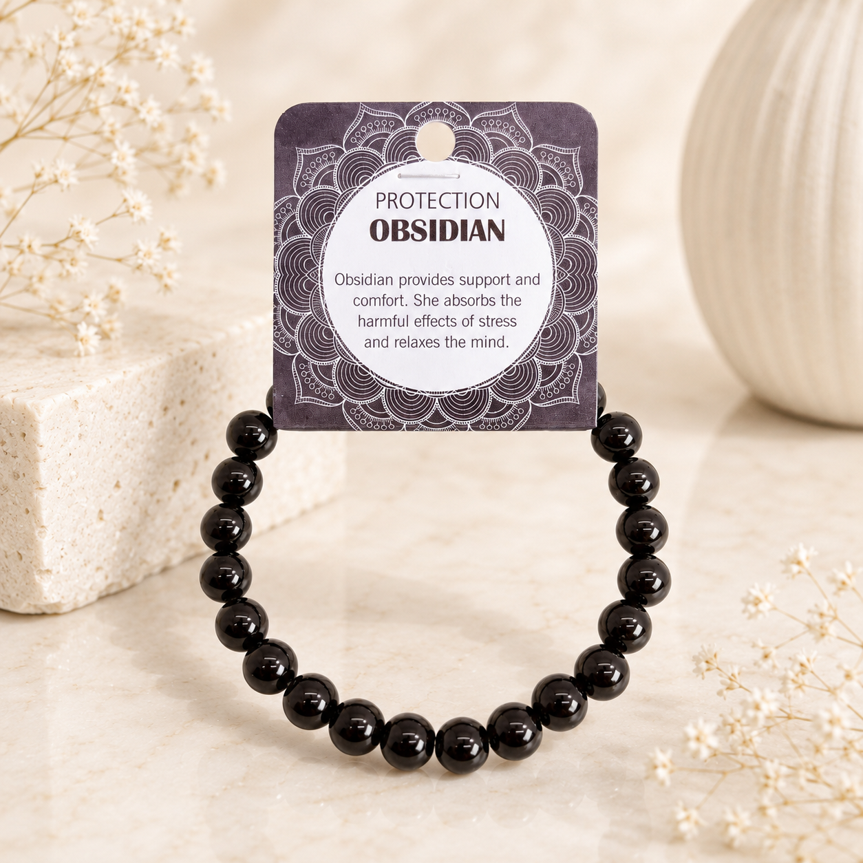 Natural Obsidian Stone Bracelet 8mm