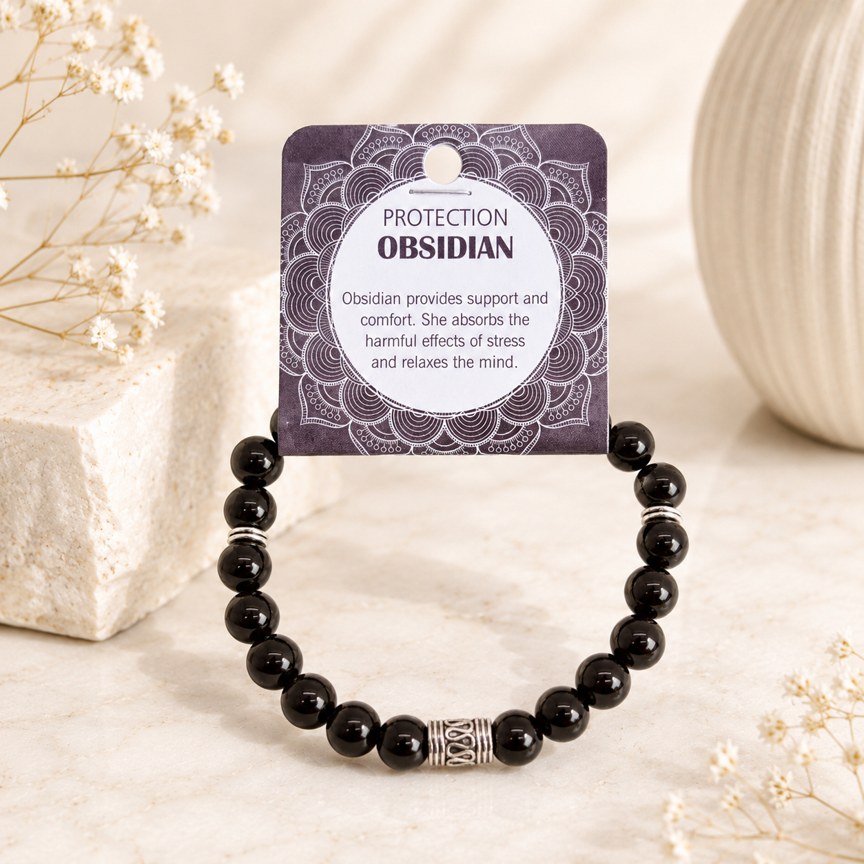 Natural Obsidian Stone Bracelet 8mm