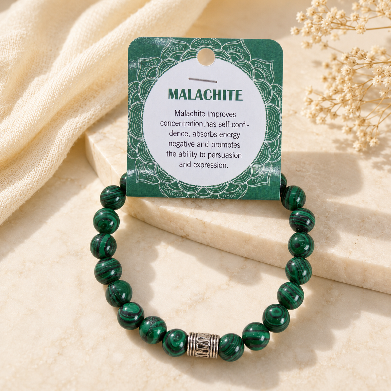 Natural Malachite Stone Bracelet 8mm