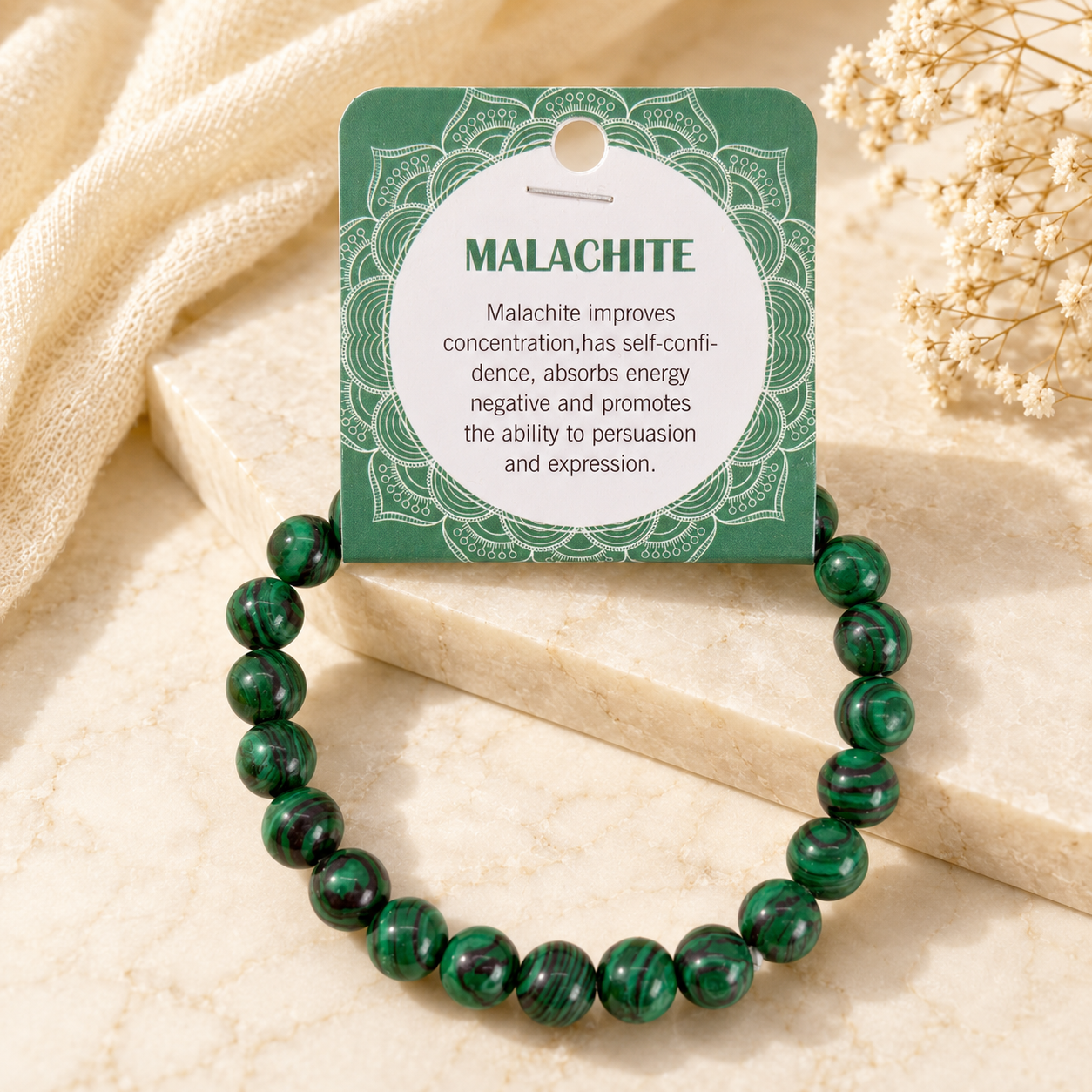 Natural Malachite Stone Bracelet 8mm