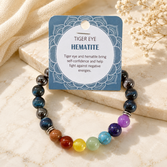 Natural Tiger Eye & Hematite Stone Bracelet 8mm