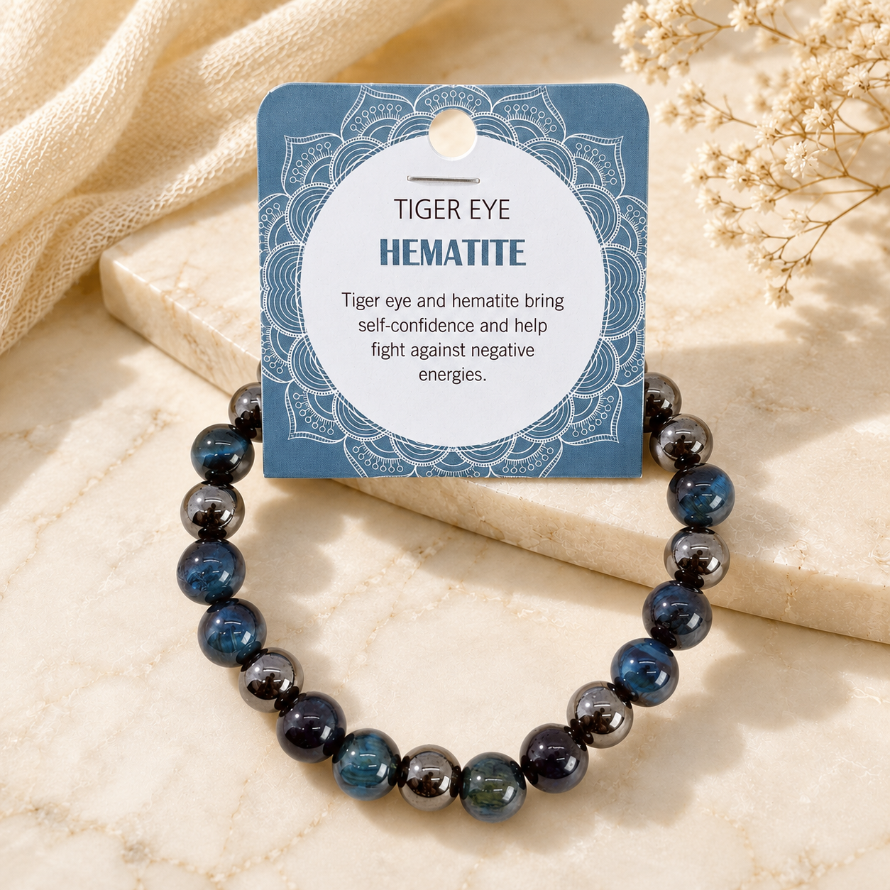 Natural Tiger Eye & Hematite Stone Bracelet 8mm