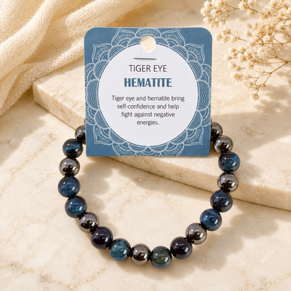 Natural Tiger Eye & Hematite Stone Bracelet 8mm