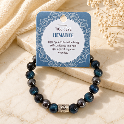 Natural Tiger Eye & Hematite Stone Bracelet 8mm