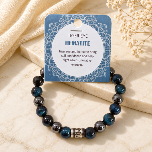 Natural Tiger Eye & Hematite Stone Bracelet 8mm