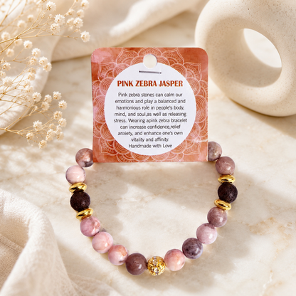 Natural Pink Zebra Jasper Stone Bracelet 8mm
