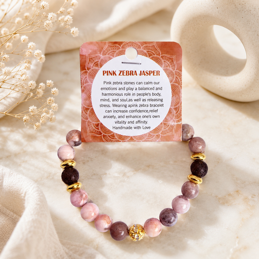Natural Pink Zebra Jasper Stone Bracelet 8mm