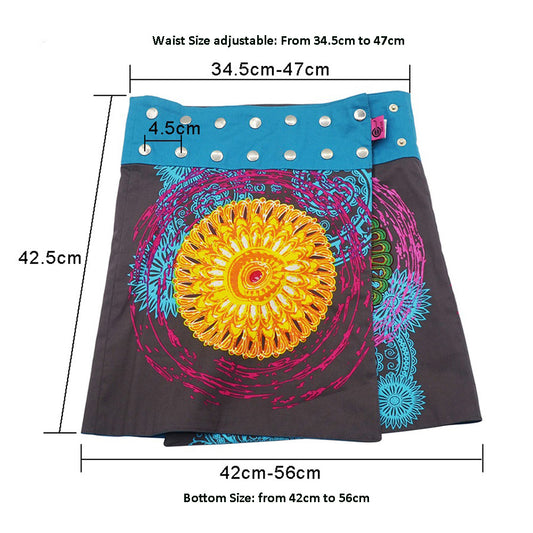 Reversible Mandala Printing Skirt/Dress with Buttons Free Size