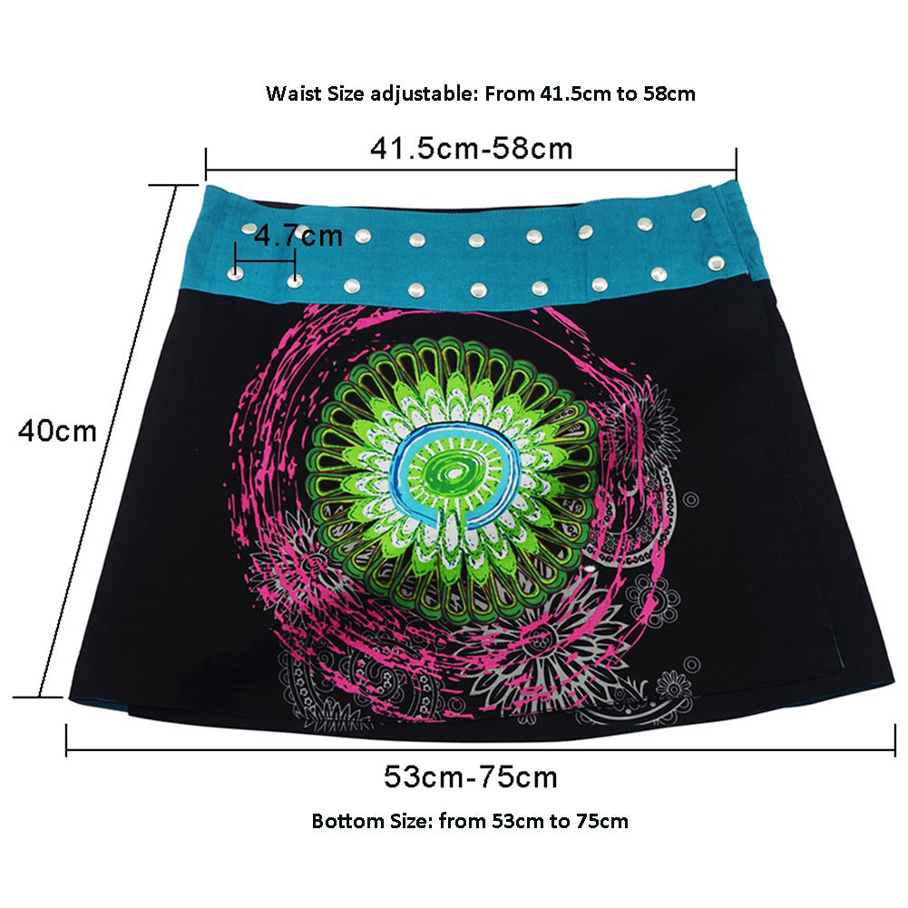 Reversible Mandala Printing Skirt/Dress with Buttons Free Size