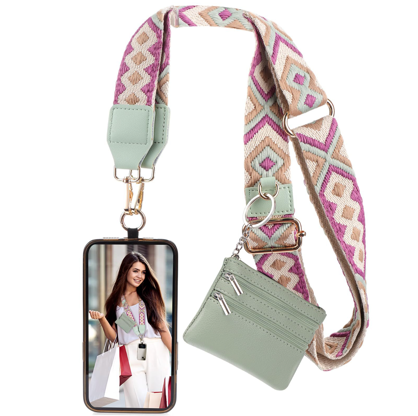 Long Keeper Phone Strap Crossbody with Zipper Wallet Phone Chain
